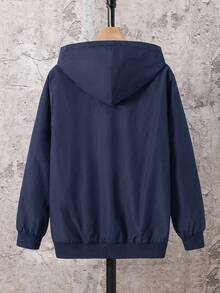 SHEIN 青少年男童休闲舒适百搭保暖连帽加厚冬季外套 - 藏蓝色 - 查看 3