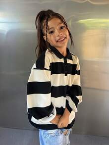 DAZY Young Girl' Striped Knit Collared Sweatshirt, Fall - Black and White - View 2