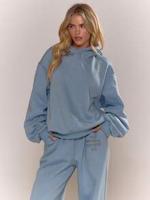 MUSERA 印花连帽衫运动套装上衣，秋季舒适套头衫，可爱休闲外出冬季圣诞节两件套家居服，舒适咖啡俱乐部 - 藍色 - 查看 5