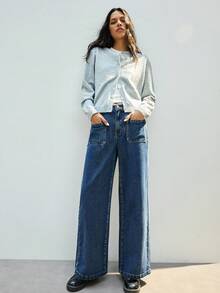 Maija Jeans casual da donna a gamba dritta, lavati, adatti per pendolarismo, lavoro, abbigliamento casual, eleganti per l'estate, San Valentino, feste, vacanze - Blu lavato medio - Visualizzare 2