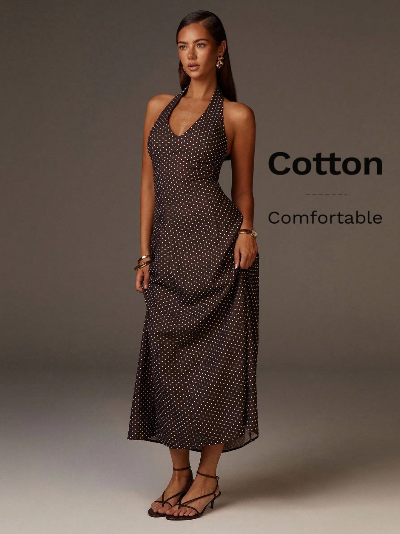 Polka dot halter maxi dress