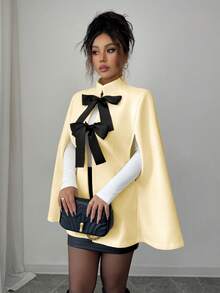 Rafferiza 时尚优雅宽松白色羊毛混纺斗篷外套（女士款） - 淡黃色 - 查看 3