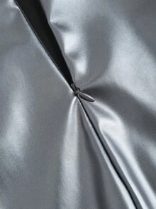 Sweetra 性感低腰时尚PU皮革开衩迷你裙，女士春夏款 - 深灰色 - 查看 5