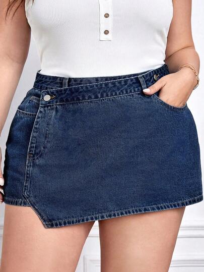 SHEIN CURVE+ Plus Size Women American Casual Denim Shorts Skirt