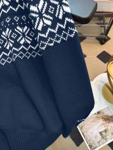 Franclia Sweater Rajut Kasual Motif Kepingan Salju Natal, Musim Gugur/Musim Dingin - Royal Blue - View 5