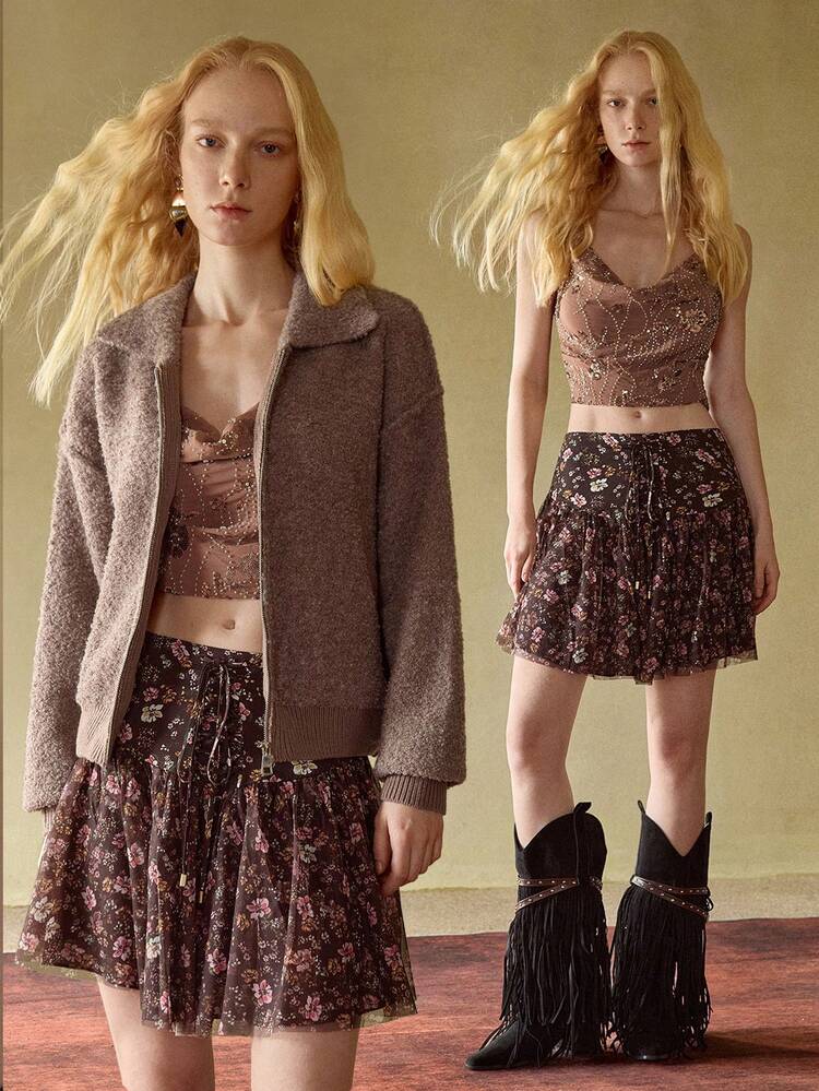 MOTF STUDIO WOMEN'S ALLOVER FLORAL PRINTED TIE FRONT A-LINE SKIRT, AUTUMN/WINTER