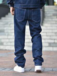 Devon Thys Men's Fashionable Casual Grunge Goth Y2K Style Slim Fit Straight Leg Jeans, Versatile Street Wear - Dark Wash - View 7