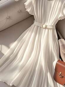 Franclia High-End French Casual Belted Long Dress For Women - White - View 3