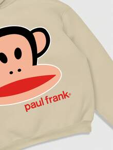 ROMWE MEN Paul Frank X ROMWE Men's Casual Monkey Print Loose Fit Hooded Sweatshirt, Autumn - Apricot - View 3