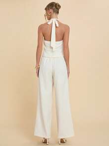 COSMINA Bộ đồ nữ thanh lịch 2 mảnh, áo trễ vai và quần, trang phục sang trọng cho công sở, tiệc tùng, cocktail, kinh doanh, màu mơ, bộ vest duyên dáng. - Màu be - Xem 5