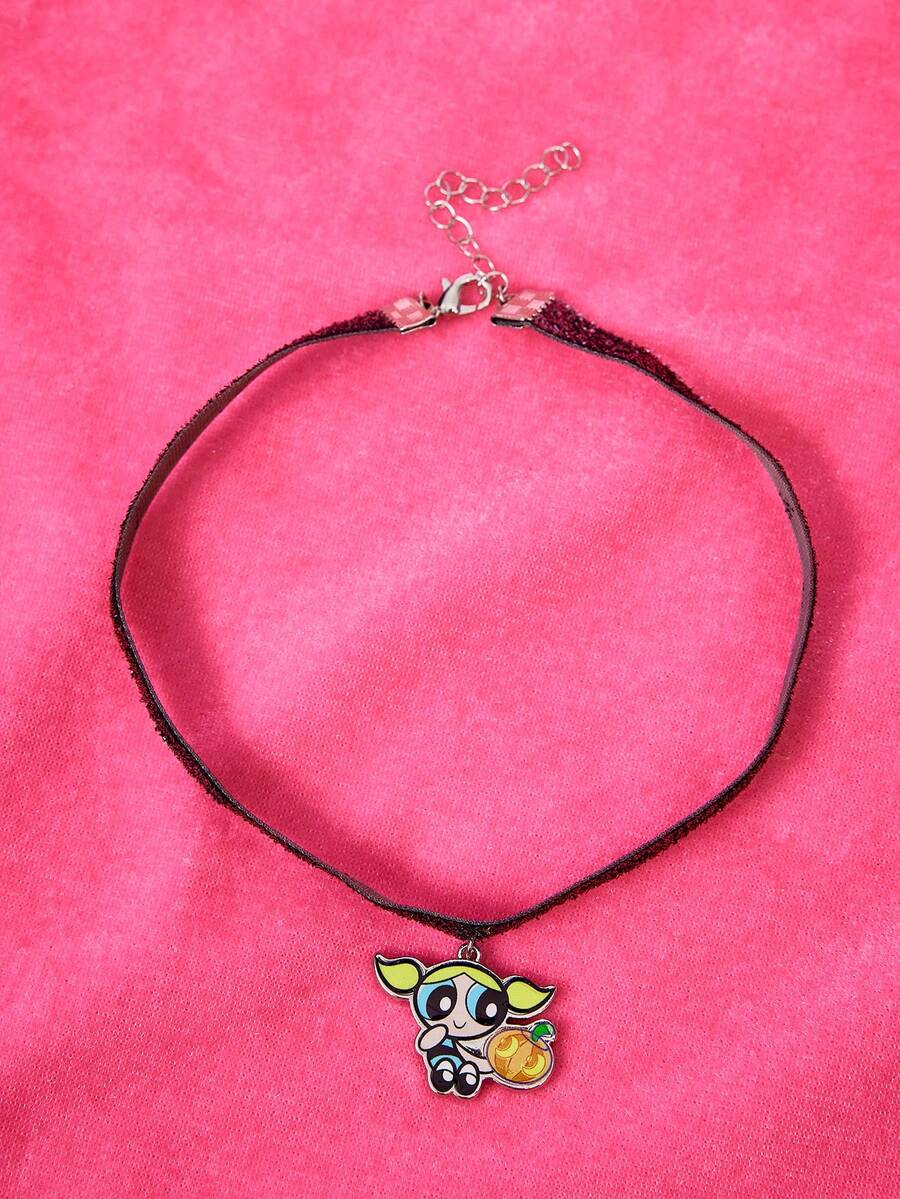 THE POWERPUFF GIRLS X SHEIN 1 chiếc vòng cổ lấp lánh họa tiết bong bóng Halloween dễ thương màu đen, thời trang, rất hấp dẫn, thích hợp cho tiệc tùng, hòa nhạc/lễ hội - Màu Đen Súng - Xem 1