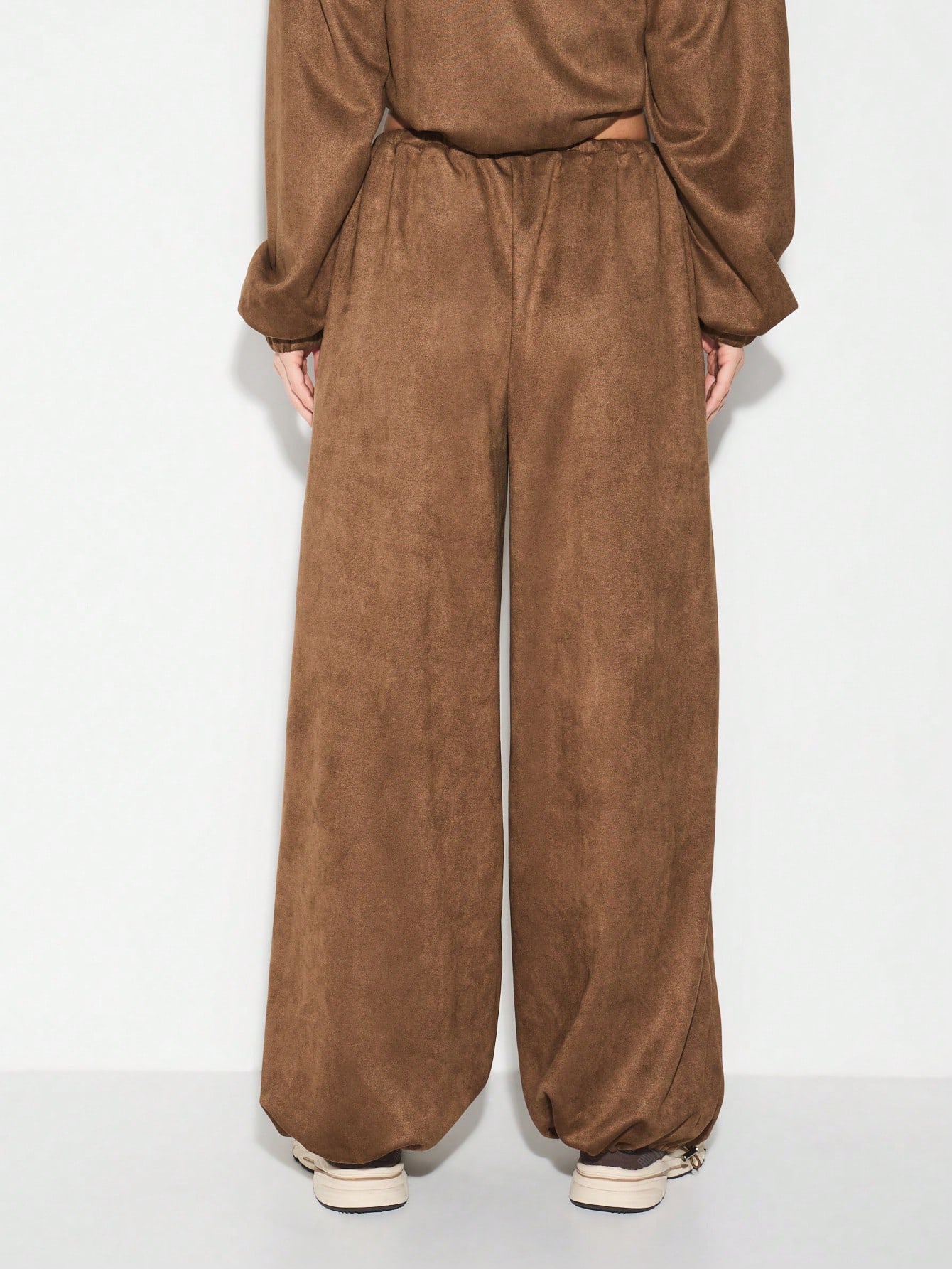 KIZN Pantalones palazzo de gamuza de pierna ancha con cordón