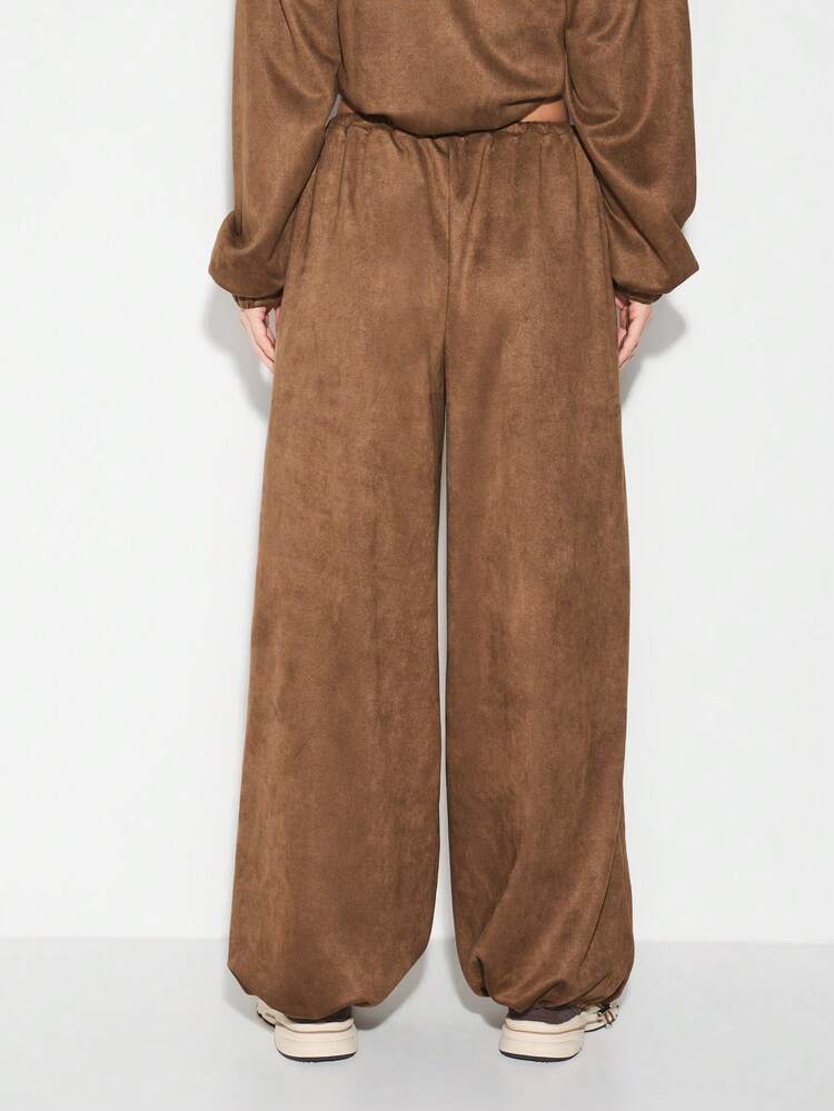 KIZN Suede Wide Leg Palazzo Pants With Drawstring
