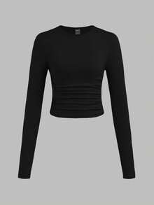 SHEIN EZwear 3件套女士休闲纯色圆领褶皱长袖T恤，秋冬季 - 彩色 - 查看 10