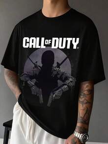 CALL OF DUTY X SHEIN 夏季男士休闲图案和字母短袖 T 恤 - 黑色 - 查看 7