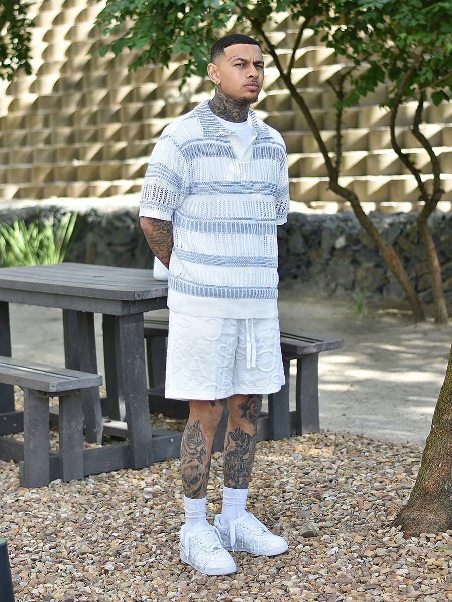 Devon Thys Quần short đi biển Jacquard có túi rút eo thường ngày cho nam, mùa hè - trắng - Xem 1
