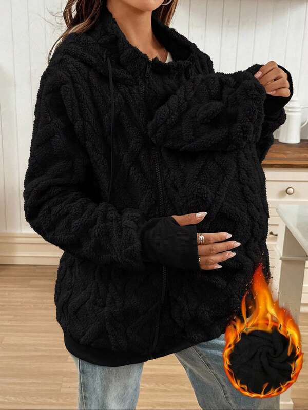 SHEIN معطف أمومة مبطن بقلنسوة 3 في 1، كاجوال ودافئ للخريف/الشتاء، قلنسوة للنساء بمقاسات كبيرة، معطف أمومة مبطن بقلنسوة، جاكيت أمومة مبطن بقلنسوة دافئ، معطف أمومة شتوي، قلنسوة فرائية دافئة للنساء الحوامل