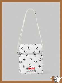 We Bare Bears X SHEIN 字母和卡通图案可爱斜挎包 - 黑與白 - 查看 1
