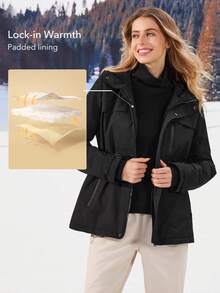 OutZeal 女士滑雪夹克 户外夹克 黑色 冬季滑雪 露营 保暖 绗缝 防风 防水 户外上衣 - 黑色 - 查看 2