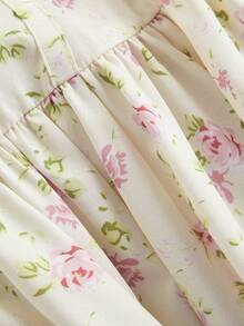 SHEIN MOD 女式复古碎花褶饰腰部优雅中长连衣裙、女士度假装、女士夏季装、女士西部装、乡村装、海滩度假装、情人节装、女士波西米亚风连衣裙