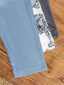 SHEIN 3件套男童卡通狮子印花长袖套装，活力风格儿童休闲服，适合所有季节 - 藍色 - 查看 8