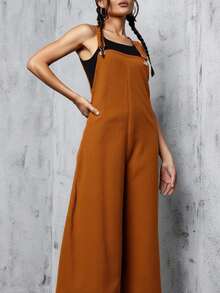 Overall mujer dama casual vintage holgado comodo pana bolsillos costados relajado versatil juvenil streetwear urbano moderno tirantes ajustables corte ancho - Naranja - Ver 3