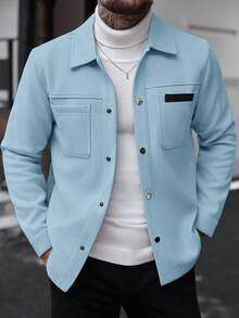 Manfinity CasualCool Men Solid Color Casual Overcoat, Suitable For Autumn And Winter Sky Blue Button Overcoat