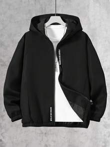 Vacaura 1pc Teenage Boys' Hooded Zip-Up Jacket With Letter Print Accent, Suitable For Outdoor Spring/Autumn