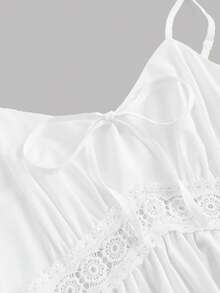 SHEIN MOD 女士白色蕾絲拼接細肩帶連衣裙 - 白色 - 查看 3