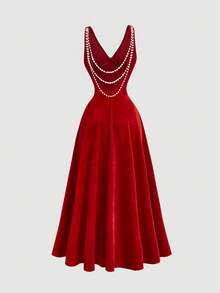 SHEIN MOD 女士红色天鹅无肩带中长连衣裙，红色连衣裙，派对女士连衣裙，晚宴连衣裙，女士连衣裙，正式女士连衣裙，优雅连衣裙，红色女士连衣裙，化装舞会连衣裙 - 酒紅色 - 查看 2