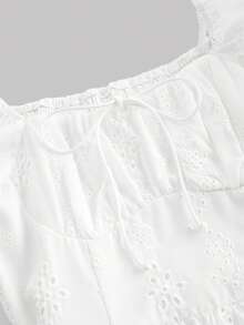 SHEIN MOD Women's Embroidery Puff Sleeve Tie Front Dress