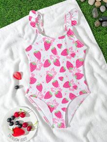 2026新款时尚女童连体泳衣,可爱粉色草莓花卉图案,优雅迷人,适合游泳、海滩、泳池、夏季拍照及作为礼物 - 粉色 - 查看 5