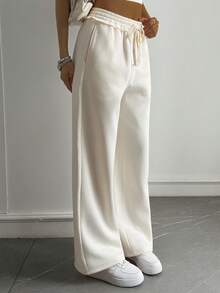 DAZY 女士休闲宽松荷叶边运动裤，秋冬款 - 白色 - 查看 5