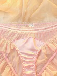 DelicateAllure Bragas de encaje con diseño de parches y talle bajo para tallas grandes - Rosa Pálido - Ver 8