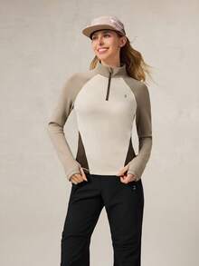 OutZeal 女士冬季保暖户外长袖T恤，适合徒步露营，保暖内衬，前半拉链，立领设计，带拇指孔 - 彩色 - 查看 6