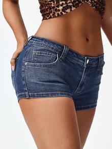 Jeanoix Quần short denim bó sát có túi tiện dụng cỡ lớn dành cho nữ - Rửa tối - Xem 6