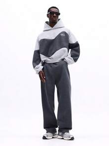 SUMWON Contrast Colorblock Hoodie And Sweatpants Co-Ord Set With Centre Pocket And Ribbed Cuffs - Grey - View 1