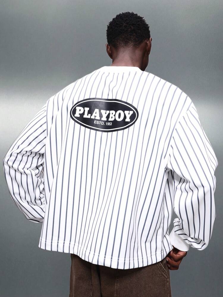 PLAYBOY X SUMWON Striped Long Sleeve Crop Sweatshirt