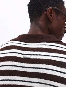 SUMWON Relaxed Fit Quarter Zip Striped Knitted Polo Sweater With Long Sleeves And Ribbed Collar For Casual Fall Winter Wear - Brown - View 6