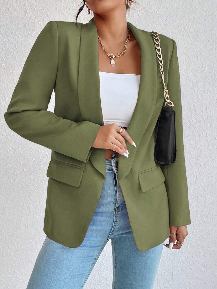 RosyDaze Women's Solid Color Shawl Collar Long Sleeve Casual Blazer - Army Green - View 3
