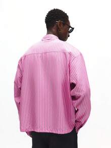 SUMWON 长袖条纹衬衫，系带，纽扣领，宽松版型，商务休闲办公穿着，春夏纯色 - 粉色 - 查看 2