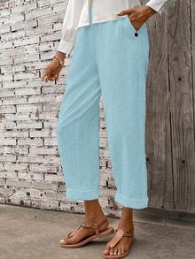 Breezaya Women's Elastic Waist Pockets Loose Casual Harem Pants Fall Cloth For Women - Baby Blue - View 7
