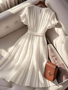 Franclia High-End French Casual Belted Long Dress For Women - White - View 2