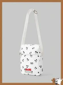 We Bare Bears X SHEIN 字母和卡通图案可爱斜挎包 - 黑與白 - 查看 2