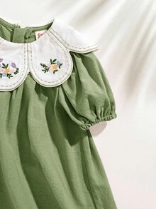 Cozy Pixies Baby Girl Floral Print Ruffle Collar Puff Sleeve Dress Green Baby Girl Dress Baby Girl Spring Dress Drees Oliv Green Baby Girl Spring Olive Green Baby Girl Dress Dresses Olive Green Baby Girl Green Babygirl Dress - Green - View 6