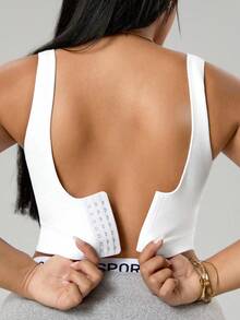 Gameset SHEIN Sport Plus Size Women Seamless White Fixed Pad Sports Bra Camisole - White - View 2