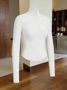 SHEIN EZwear Women's White Knitted Sun Protection Jacket In Fall/Winter - White - View 3