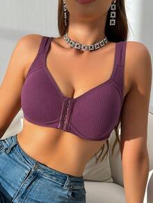 前扣式女士加厚吊带背心，易于穿着 - 中紫紅色 - 查看 4