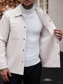Manfinity CasualCool Áo khoác ngoài nam cỡ lớn, màu trơn, kiểu dáng thường ngày, phù hợp cho mùa thu và mùa đông, áo khoác ngoài nam màu kem, áo khoác ngoài nam cài nút, áo khoác ngoài nam màu kem cài nút, áo khoác ngoài nam màu trắng kem cho nam giới. - Màu be - Xem 7