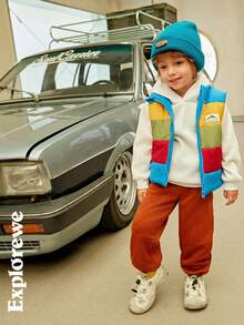 SHEIN 2pcs/Set Young Boy Elasticized Waist Cartoon Decor Casual Fleece Pants - Coffee Brown - View 4